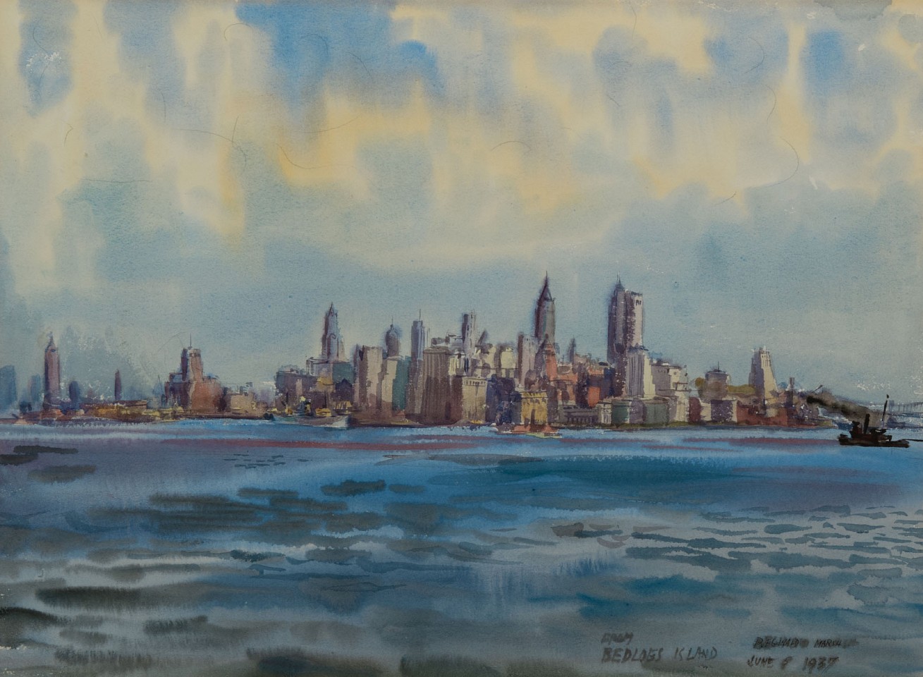 Reginald Marsh, New York from Bedloe's Island, 1937
watercolor on paper, 22 x 30 1/2 in. (55.9 x 77.5 cm)
RM1808001