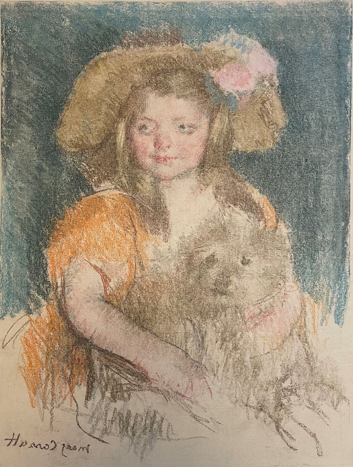 Mary Cassatt, Smiling Sara in a Big Hat Holding Her Dog (No. 2), ca. 1901
pastel counterproof on Japan paper, 25 1/4 x 19 5/8 in. (64.1 x 49.9 cm)
MC230702