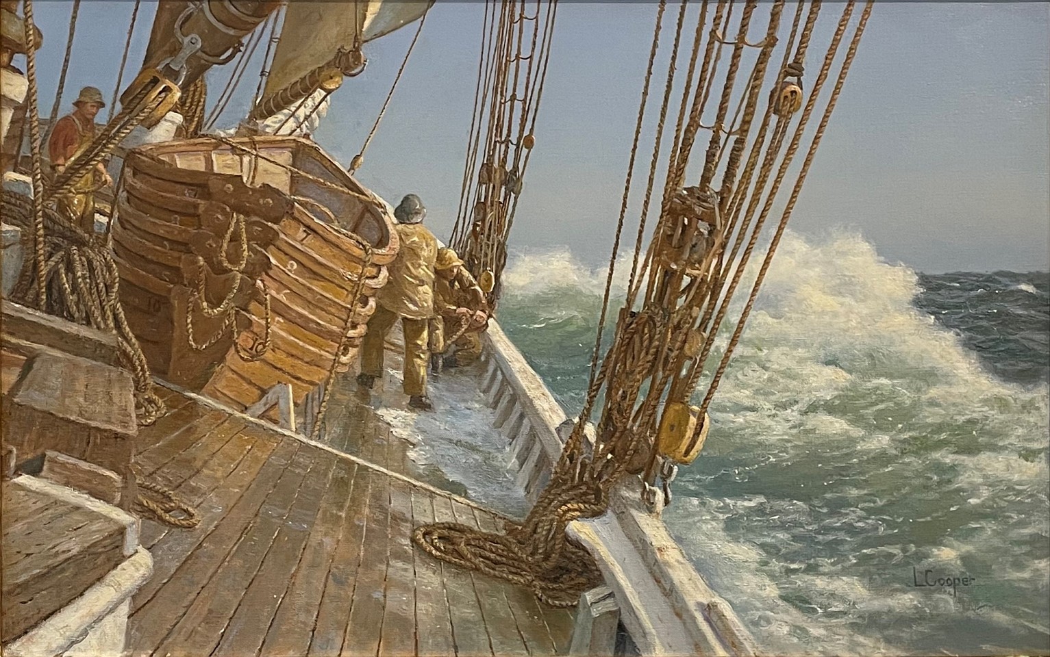 Laura Cooper, Bound for the Grand Banks, Gloucester Fishing Schooner, 1920
oil on linen, 17 x 27 in. (43.2 x 68.6 cm)
LC240402