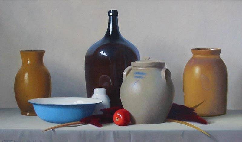 Robert Douglas Hunter, Glass Pottery & Blue Basin, 2001
oil on canvas, 23 x 38 in. (58.4 x 96.5 cm)
RDH204