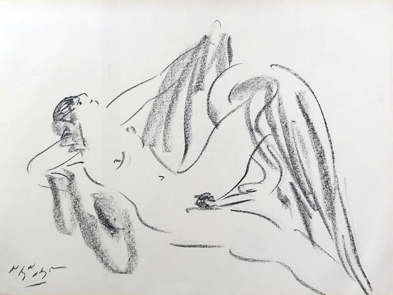 Reuben Nakian, Leda and the Swan, 1981
black litho crayon on paper, 19 5/8 x 26 3/8 in. (49.9 x 67 cm)
RN60.80.136