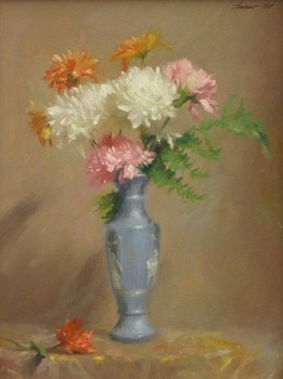 Michael Aviano - Michael Aviano Mums in a Blue Vase