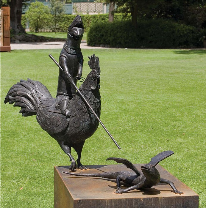 Bjorn Skaarup, The Ermine, the Rooster, and the Lizard, Ed. 2/6
bronze and black granite, 66 x 29 1/2 x 19 1/2 in. (167.6 x 74.9 x 49.5 cm)
BS120609