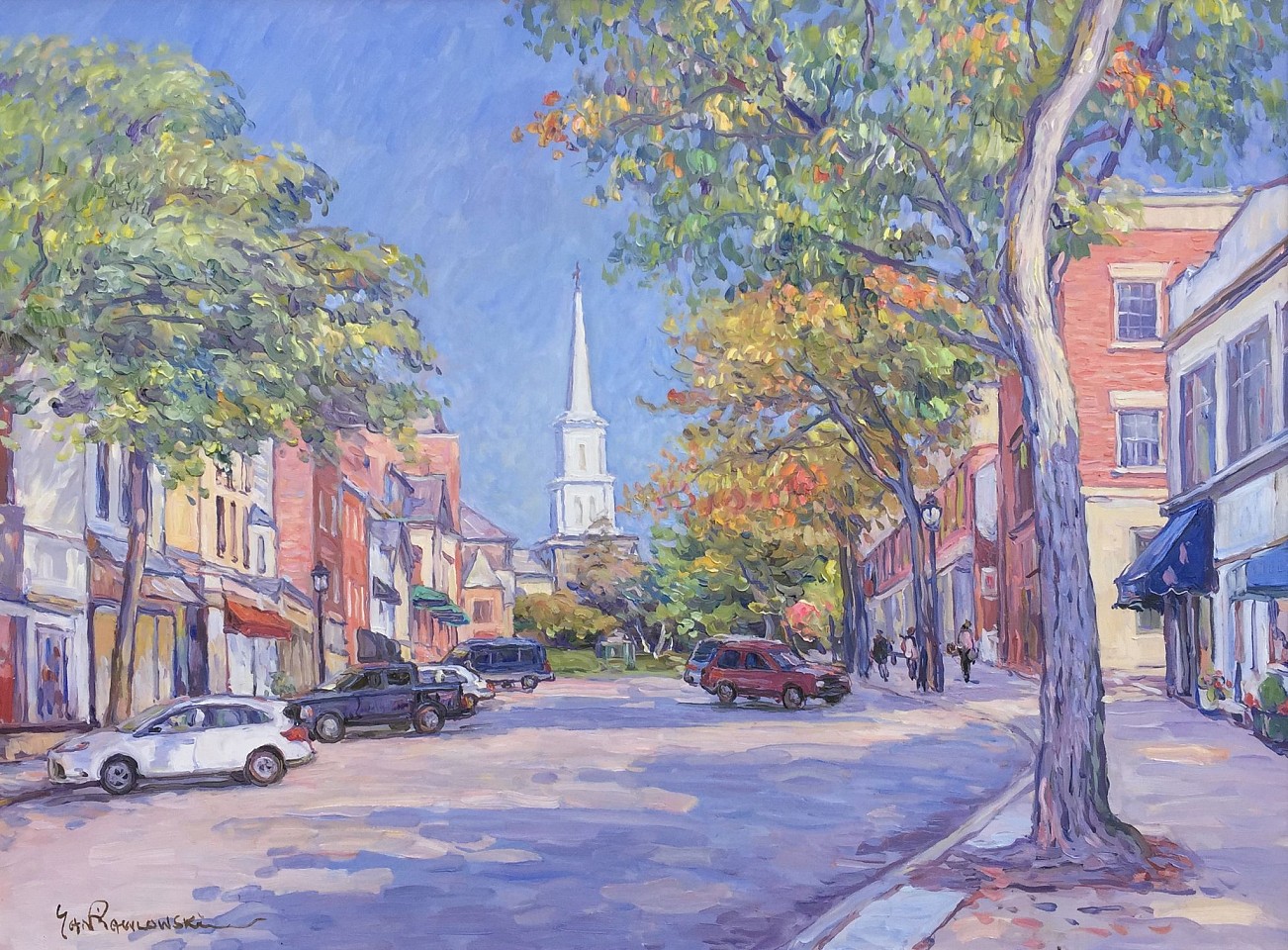 Jan Pawlowski, Greenwich Avenue with Church, 2016
oil on canvas, 30 x 40 in. (76.2 x 101.6 cm)
JP161101