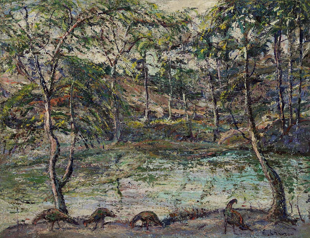 Ernest Lawson, Wild Turkeys, Colorado, c. 1927-29
oil on canvas, 16 x 20 in. (40.6 x 50.8 cm)
EL1904001