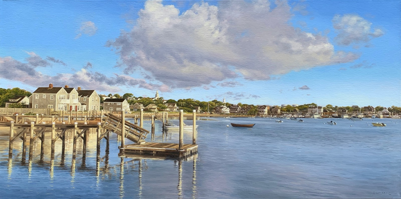 Lori Zummo, Nantucket Harbor Morning, 2019
oil on canvas, 20 x 40 in.
LZ190504