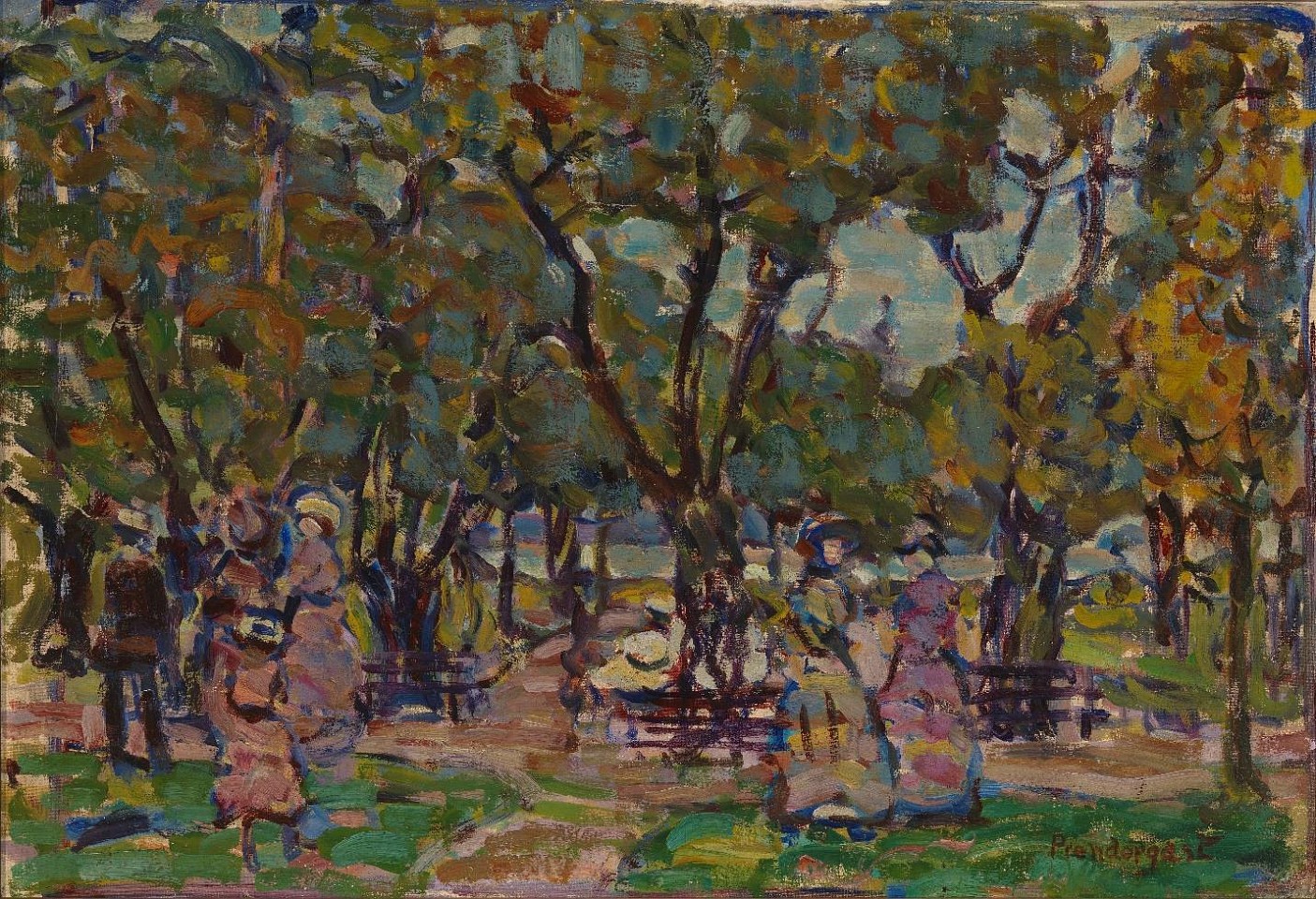 Maurice Prendergast, Figures under the Trees, c. 1907-10
oil on canvas, 16 1/8 x 23 1/2 in. (41 x 59.7 cm)
