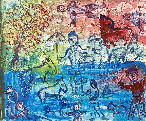 Marc Chagall, En Été, 1983
tempera on board, 15 x 18 1/8 in. (38.1 x 46 cm)