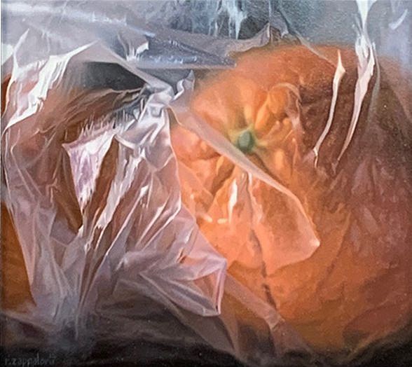 Robert E. Zappalorti, Orange Under Wraps, 2020
oil on panel, 7 7/8 x 8 1/4 in. (20 x 21 cm)
RZ201001