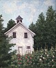 barn with hollyhocks unframed