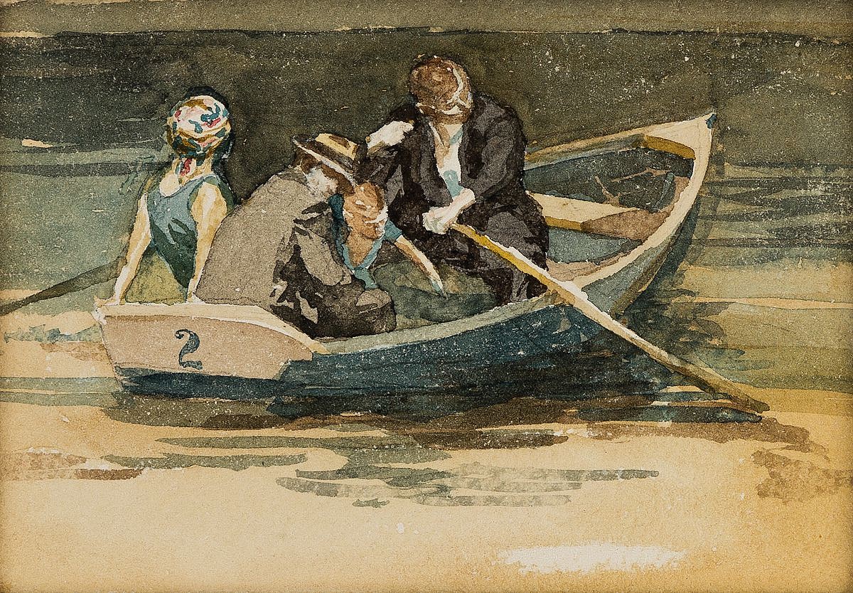 David Levine, Rowing in Central Park, c. 1950
watercolor and pencil on wove paper, 5 x 7 1/4 in. (12.7 x 18.4 cm)
DLE201002