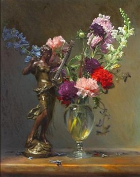Michael Aviano - Michael Aviano Still Life with Flowers and Classical Sculpture