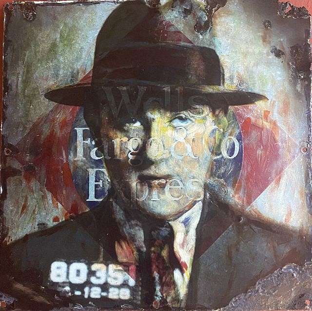 Kadir López, Bugsy Siegel
mixed media on vintage enamel sign, 20 x 22 in. (50.8 x 55.9 cm)
KL220203