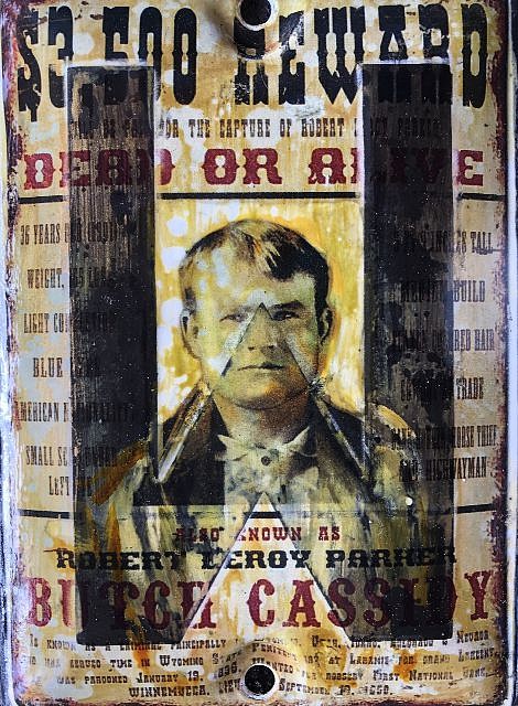 Kadir López, WANTED (Butch Cassidy)
mixed media on vintage enamel sign, 8 x 5 1/2 in.
KL220239