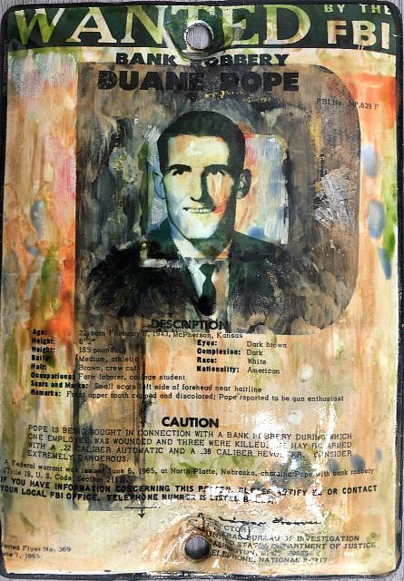 Kadir López, WANTED (Duane Pope)
mixed media on vintage enamel sign, 8 x 5 1/2 in.
KL220242