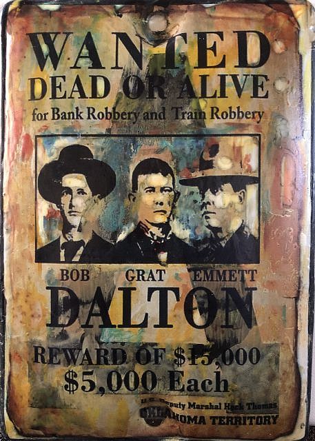 Kadir López, WANTED (Dalton)
mixed media on vintage enamel sign, 8 x 5 1/2 in.
KL220218