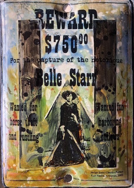 Kadir López, WANTED (Belle Starr)
mixed media on vintage enamel sign, 8 x 5 1/2 in.
KL220252