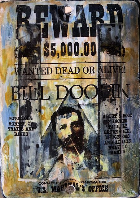 Kadir López, WANTED (Bill Doolin)
mixed media on vintage enamel sign, 8 x 5 1/2 in.
KL220217