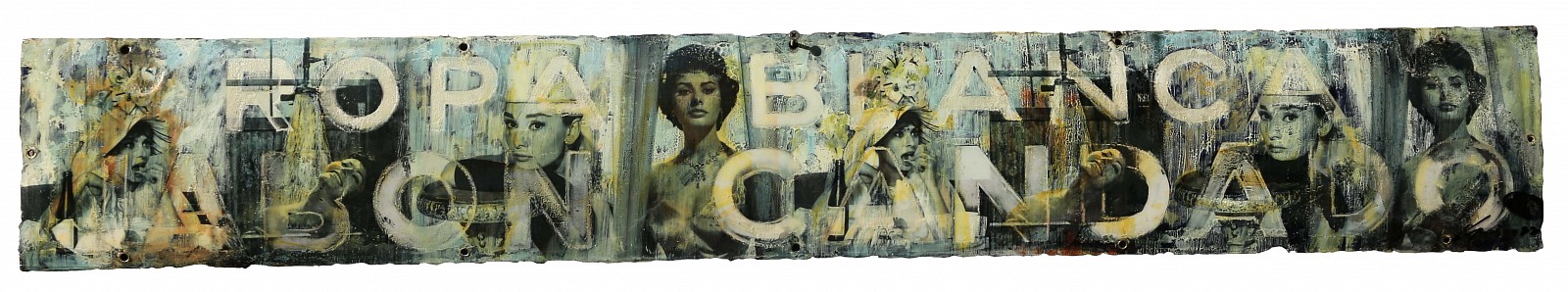 Kadir López, Ropa Blanca, 2022
mixed media on vintage enamel sign, 7 x 46 in. (17.8 x 116.8 cm)
KL220502