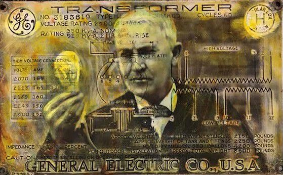 Kadir López, General Electric: Thomas Edison, 2022
mixed media on vintage enamel sign, 8 x 10 1/2 in.
KL220613