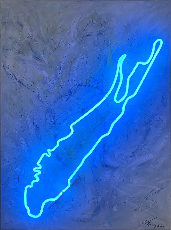 Kadir López, You Want Me to Become Her, 2022
oil on canvas with neon, 40 x 30 in.
KL220507