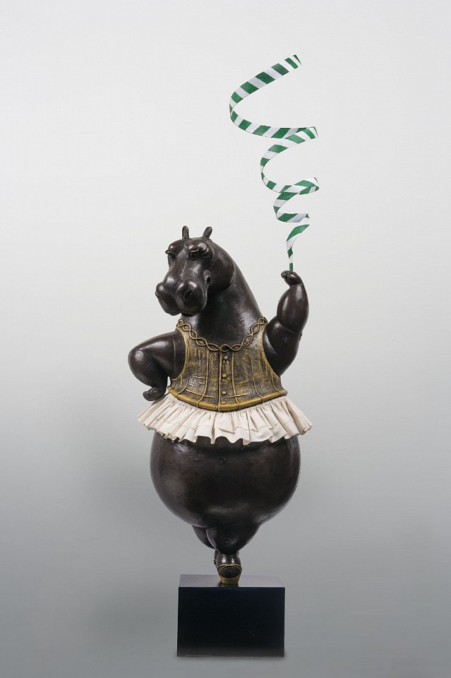 Bjorn Skaarup, Hippo Circus Ribbon Dancer II, Ed. 1/9, 2022
bronze, steel, fabric skirt, 36 x 13 x 9 in. (91.4 x 33 x 22.9 cm)
BS221115