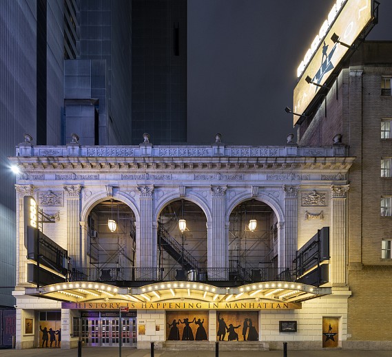 Photograph of Broadway's Richard Rodgers theater at night by Mark Kornbluth