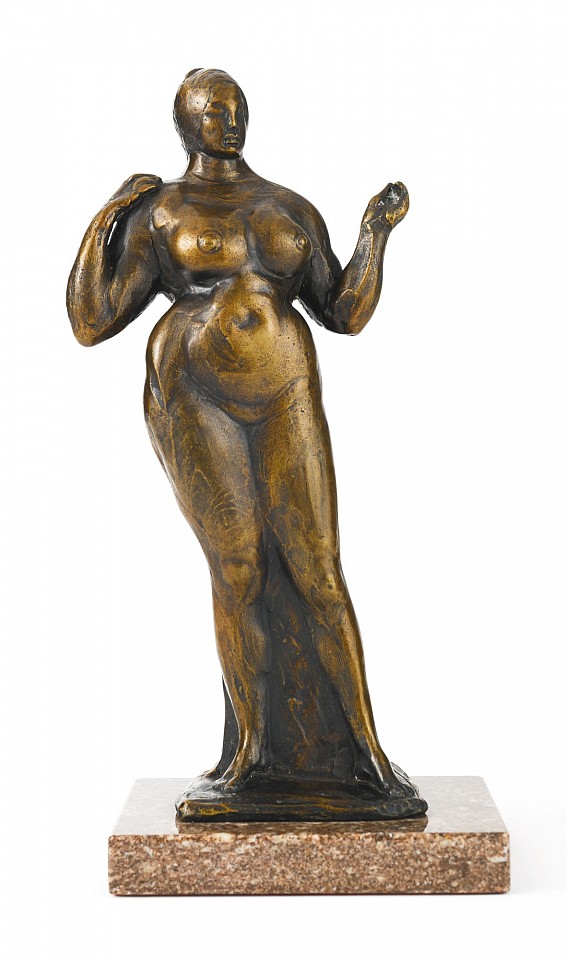 Gaston Lachaise, Female Figure (Standing Nude, Left Hand Raised), Ed. 4/11, 1927
bronze with gold patina, 11 3/4 x 5 1/2 x 2 1/2 in. (29.8 x 14 x 6.3 cm)
GL181001