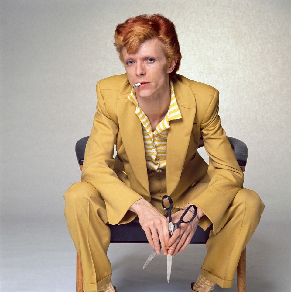 Terry O&#039;Neill, David Bowie, from the "Yellow Mustard Suit" Series, Ed. of 50, 1974
c-print, 18 x 18 in.