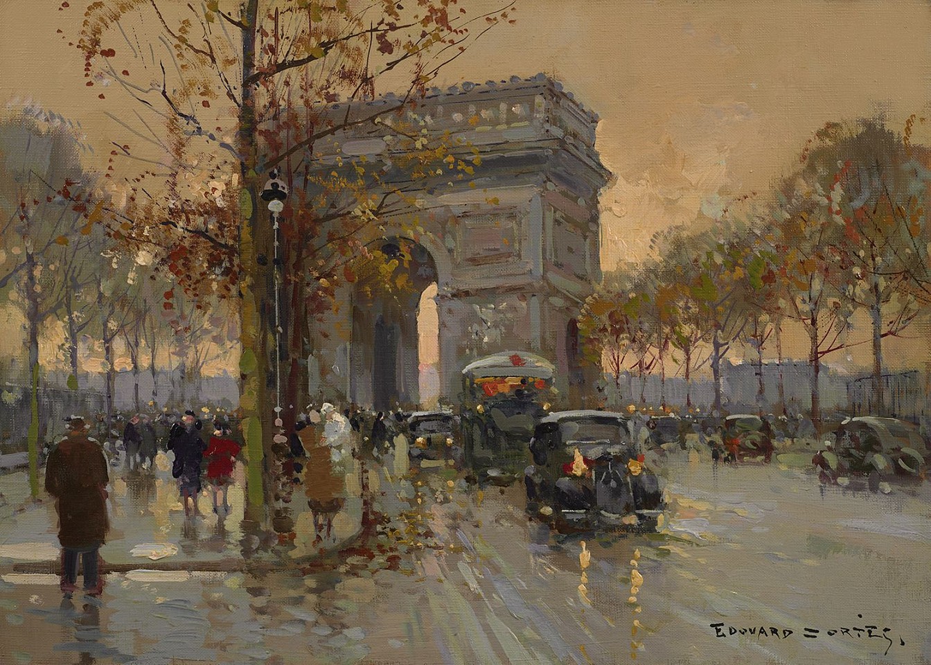 Edouard Leon Cortes, L'Arc de Triomphe vu de l'Avenue Friedland, 1950
oil on canvas, 13 x 18 in. (33 x 45.7 cm)
E1598