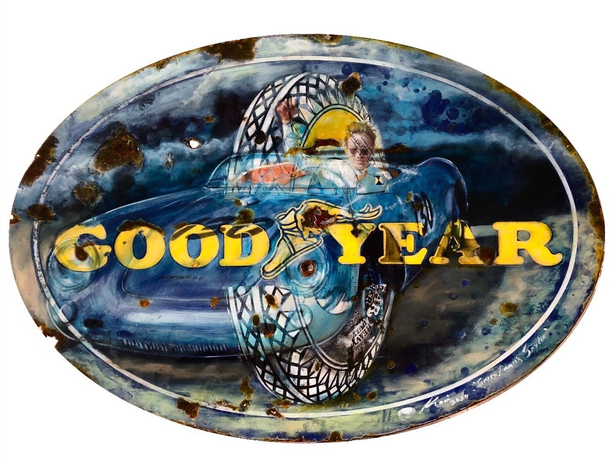 Kadir López, James Dean - Good Year
mixed media on vintage enamel sign, 28 x 36 in. (71.1 x 91.4 cm)
KL240201