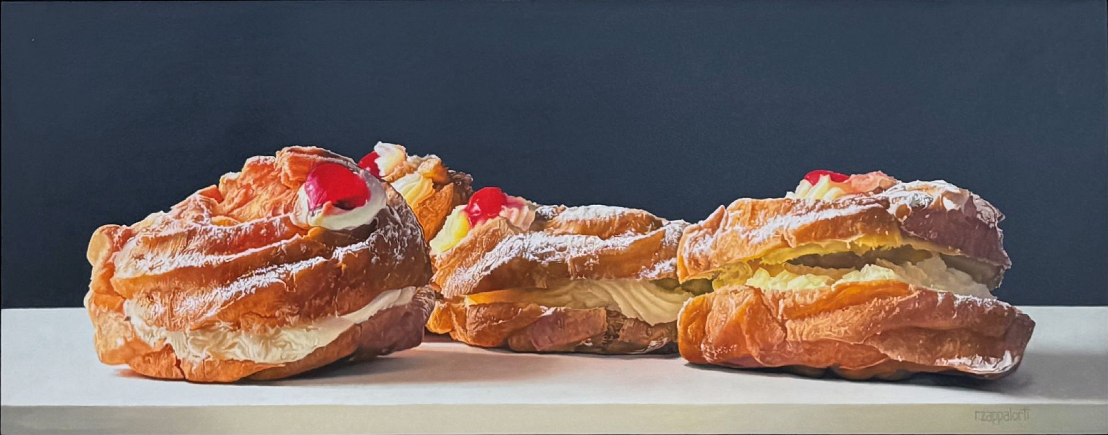 Robert E. Zappalorti, Zeppole, 2025
oil on panel, 12 x 31 3/4 in. (30.5 x 80.6 cm)
RZ250501