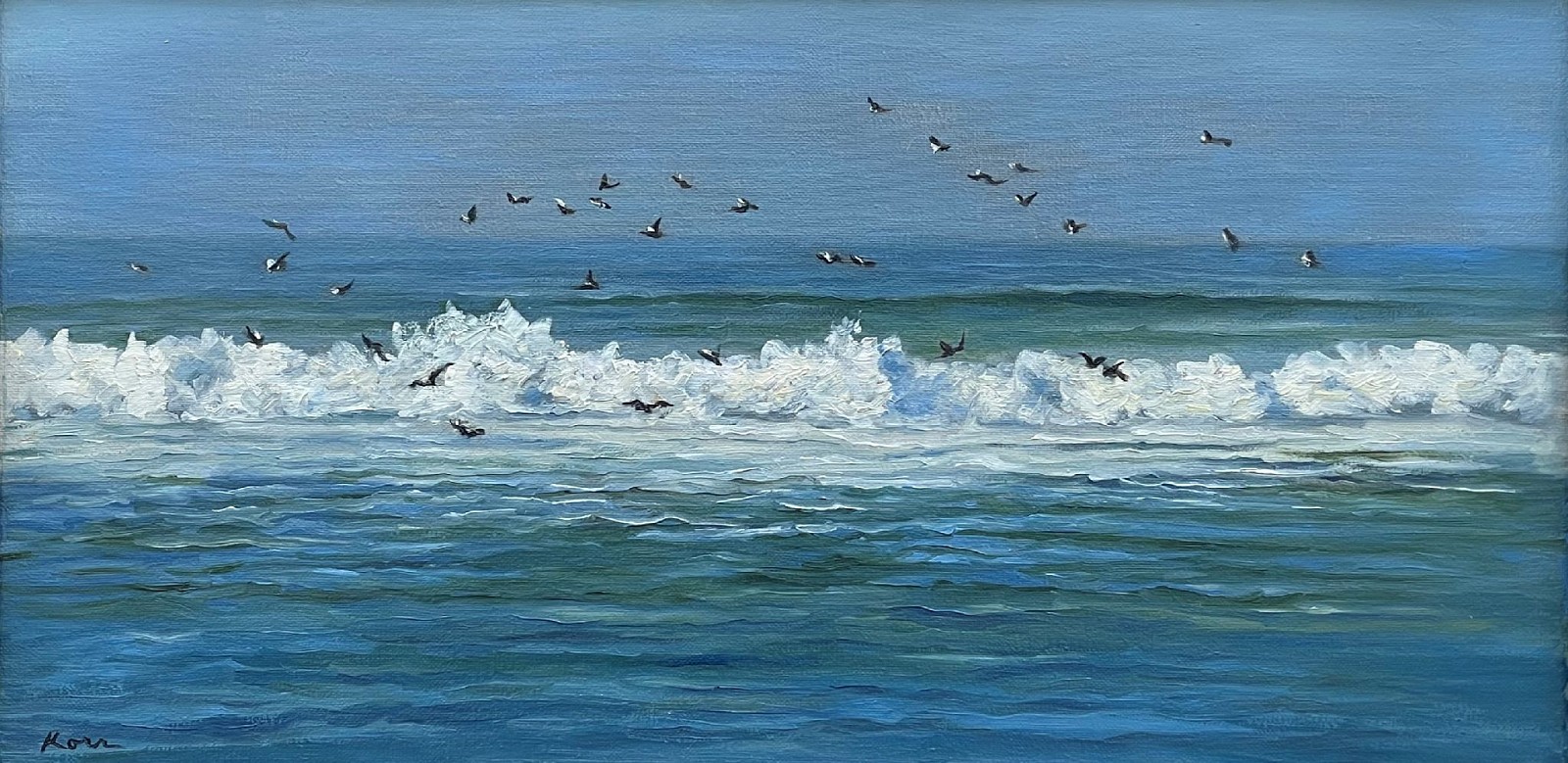 Marla Korr, Plovers in Flight, 2025
oil on linen, 12 x 24 in. (30.5 x 61 cm)
MK250502
