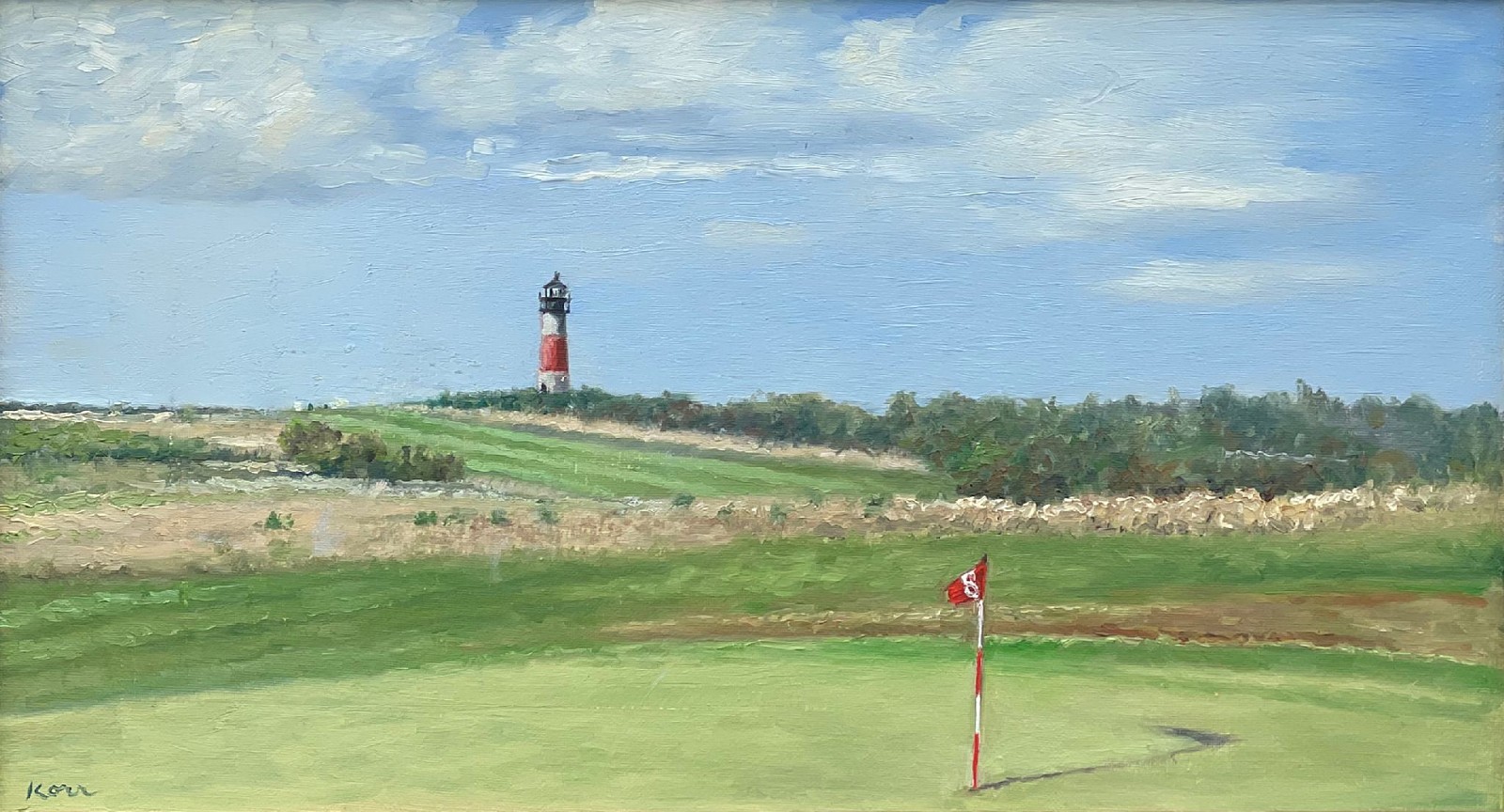 Marla Korr, Sankaty Head Golf, 2025
oil on linen, 12 x 22 in. (30.5 x 55.9 cm)
MK250501