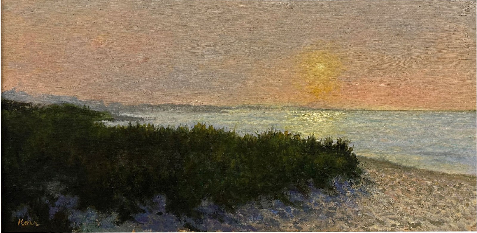Marla Korr, Sunset Over Steps Beach, 2024
oil on linen, 10 x 20 in. (25.4 x 50.8 cm)
MK240902