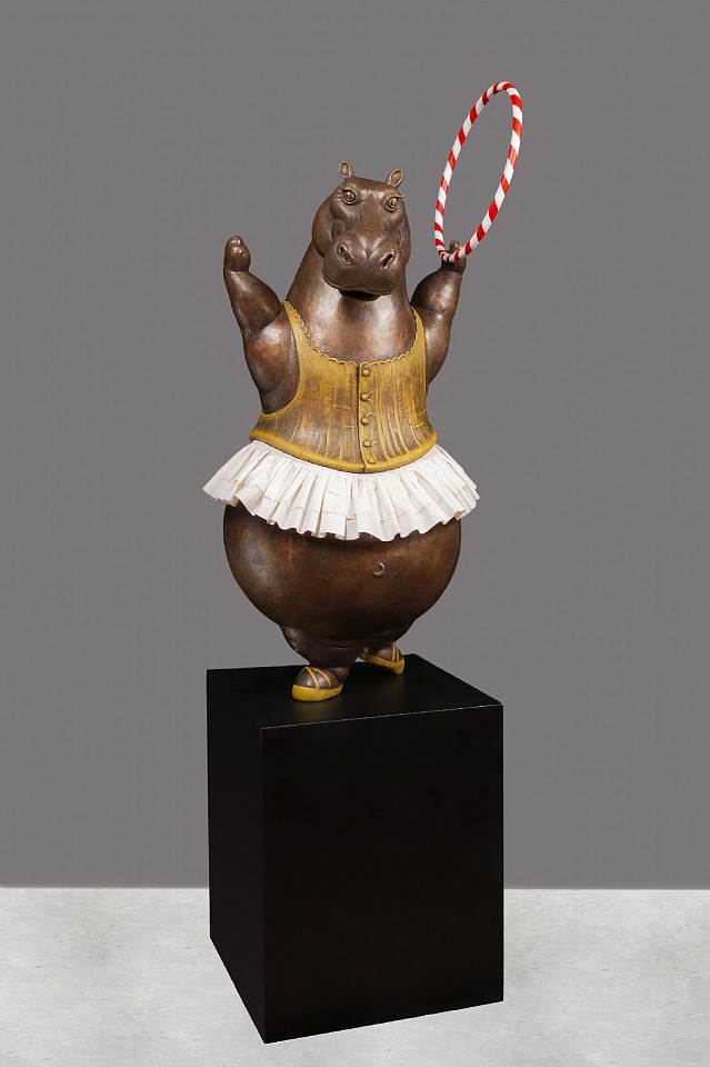 Bjorn Skaarup, Hippo Hula Hoop Dancer, Ed. 1/9, 2025
bronze with fabric skirt, 65 x 25 x 25 in. (165.1 x 63.5 x 63.5 cm)
BS250301