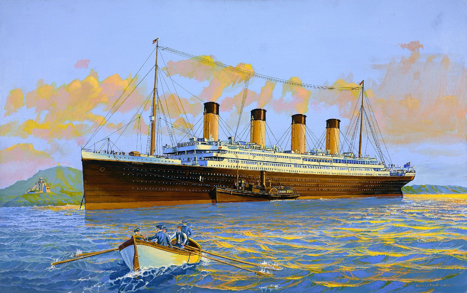 James A. Flood, RMS Titanic Anchored off Roches Point, 1912, 2023
acrylic on canvas, 24 x 36 in. (61 x 91.4 cm)
JF260202