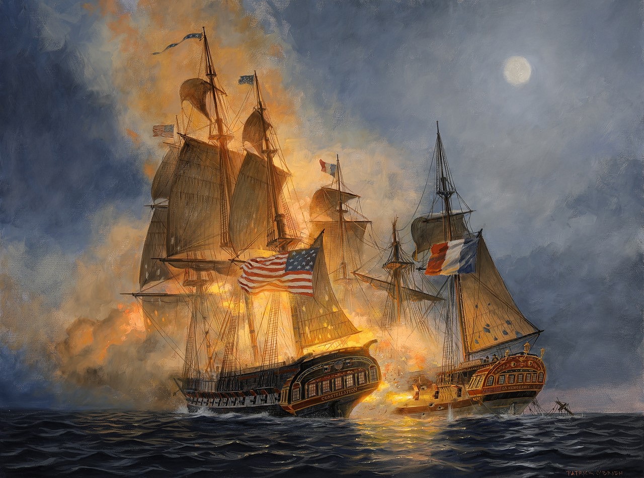 Patrick O'Brien, Defending the Republic: USS Constellation vs La Vengeance - The Quasi War, 1800, 2026
oil on canvas, 30 x 40 in. (76.2 x 101.6 cm)
POB260501_ASMA