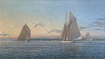 Work:&nbsp;Richard Loud Schooner Yachts Sachem - Oenone, Passing Port to Port, Vineyard Sound, c. 1900