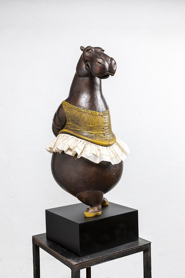 Bjorn Skaarup, Hippo Ballerina, fourth position, Ed. 1/9, 2026
bronze with fabric skirt, 25 x 9 1/2 x 9 in. (63.5 x 24.1 x 22.9 cm)
BS260401